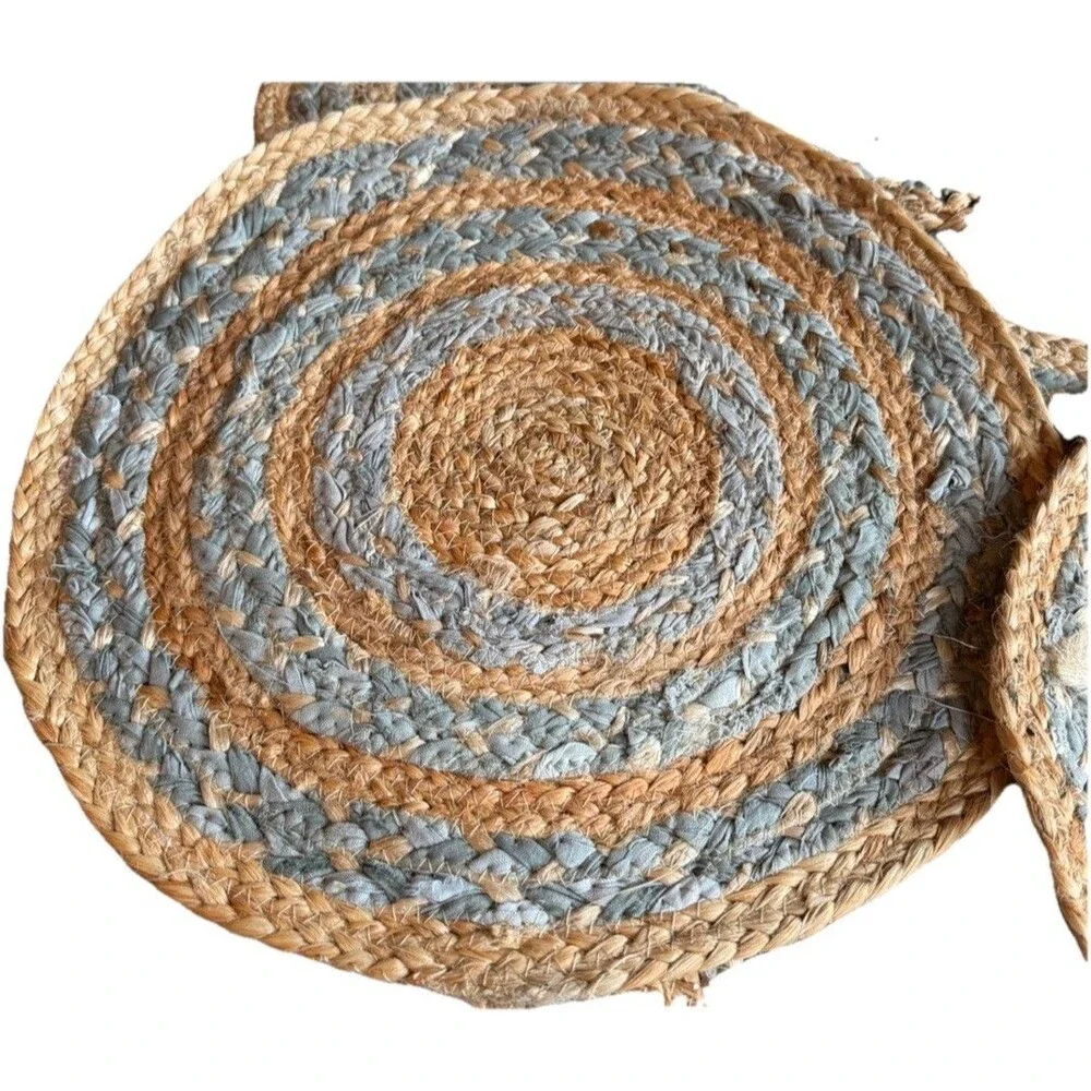 THE PRAIRIE Rachel Ashwell Cottage Core Farmhouse Jute/Blue Placemats Set Of 8 - Picture 2 of 5